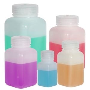 Thermo Scientific™ Nalgene™ Wide Mouth Polyethylene Square Bottles with Caps