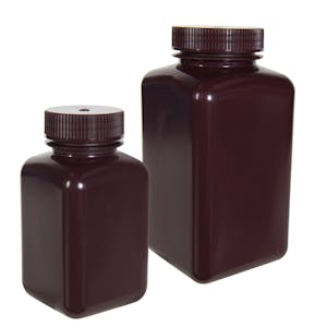 Diamond® RealSeal™ Amber HDPE Square Wide Mouth Bottles with Caps