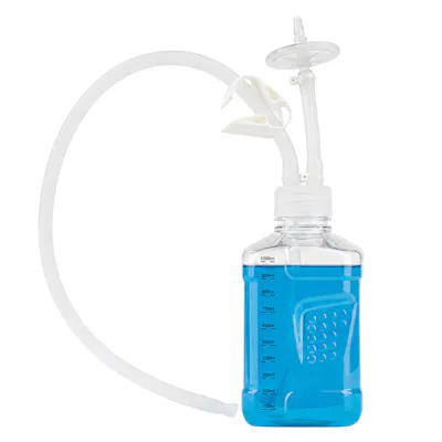 1 Liter PET PharmaTainer™ Square Sterile Bottle Assembly with 48mm Cap2V8® Cap with 2 Ports & CellGyn® TPE Tubing