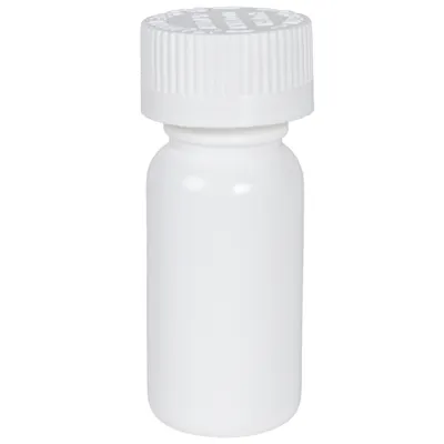 1/2 oz. White HDPE Cylindrical Sample Bottle with 20/400 White Ribbed CRC Cap with F217 Liner