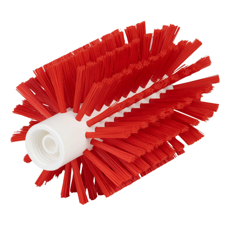 3.5" Dia. Red Polypropylene Vikan® Threaded Pipe Brush Head with Medium Polyester Bristles (Handle Sold Separately)