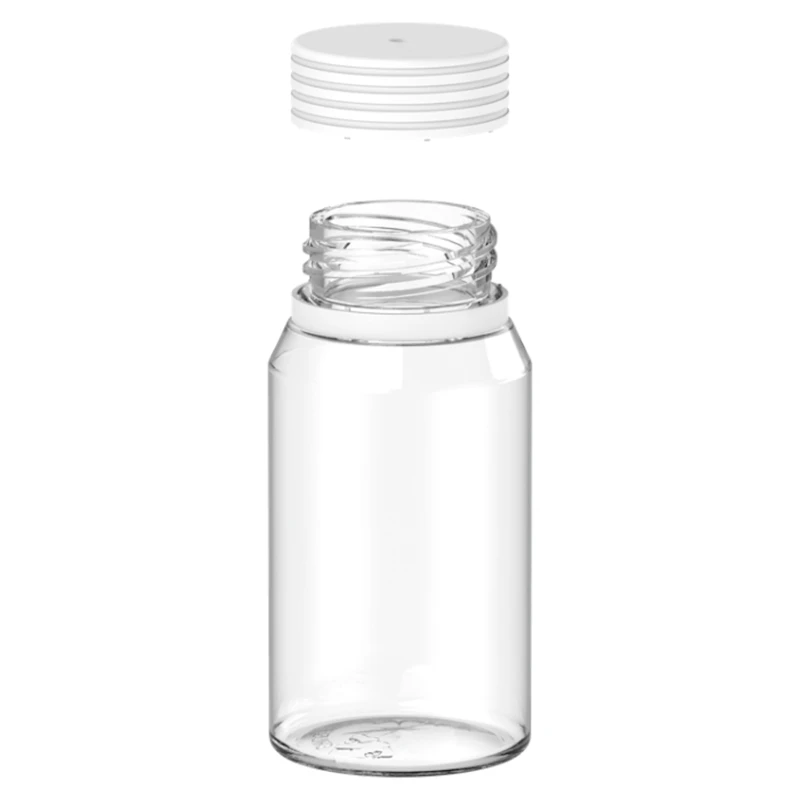 60mL Mini Clear PET Energy Shot Bottle with White Spiral™ Tamper-Evident Cap