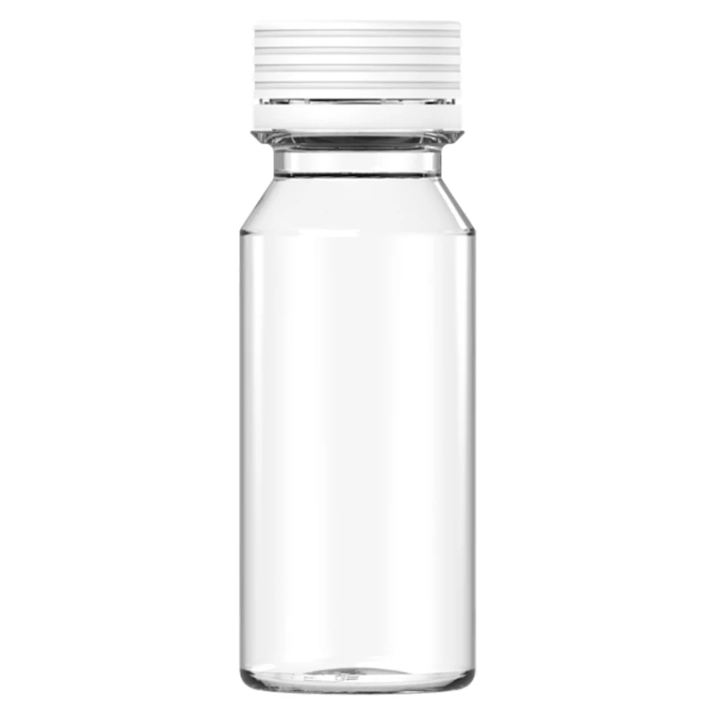 60mL Clear PET Energy Shot Bottle with White Spiral™ Tamper-Evident Cap