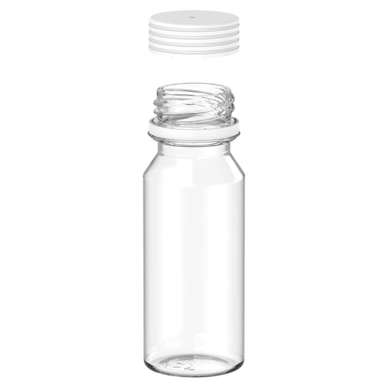 60mL Clear PET Energy Shot Bottle with White Spiral™ Tamper-Evident Cap