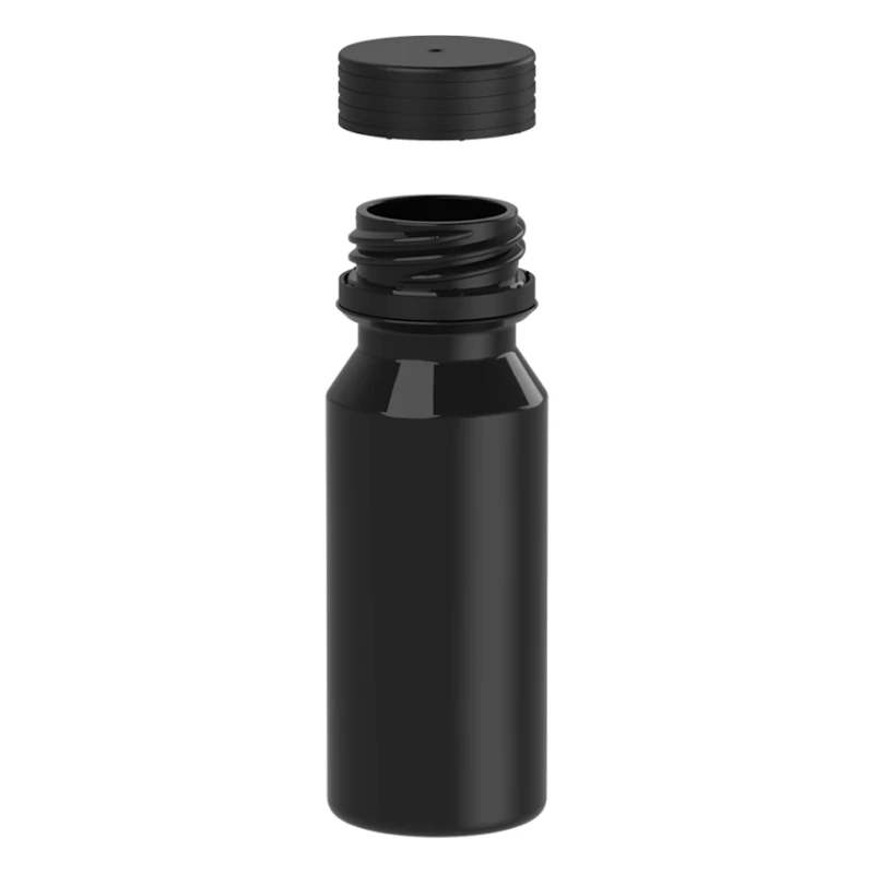 60mL Black PET Energy Shot Bottle with Black Spiral™ Tamper-Evident Cap