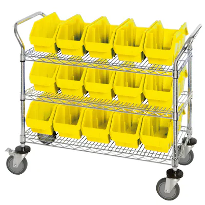 3-Shelf Quick Pick Bin Mobile Cart with 15 Yellow Small Bins