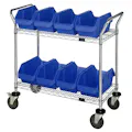 2-Shelf Quick Pick Bin Mobile Cart with 8 Blue Medium Bins
