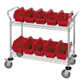 2-Shelf Quick Pick Bin Mobile Cart with 10 Red Large Bins
