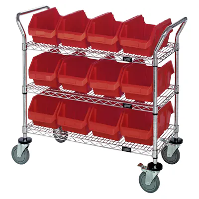 3-Shelf Quick Pick Bin Mobile Cart with 12 Red Extra-Large Bins