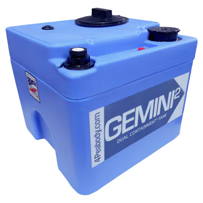 5 Gallon Blue LLDPE Square Gemini² Dual Containment® Tank (1.9 Specific Gravity) with 4" Twist Lid & Smooth Bottom - 14" L x 14" W x 13-9/16" Hgt.