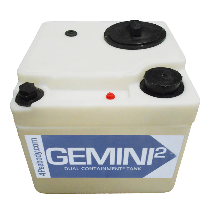 5 Gallon Tan XLPE Square Gemini² Dual Containment® Tank (1.9 Specific Gravity) with 4" Twist Lid & Smooth Bottom - 14" L x 14" W x 13-9/16" Hgt.
