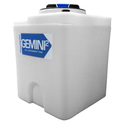 20 Gallon Tan XLPE Square Gemini² Dual Containment® Tank (1.9 Specific Gravity) with 8" Twist Lid & Smooth Bottom - 18" L x 18" W x 23-5/8" Hgt.