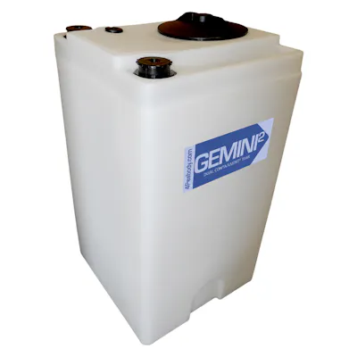 40 Gallon Tan XLPE Square Gemini² Dual Containment® Tank (1.9 Specific Gravity) with 8" Twist Lid & Smooth Bottom - 20" L x 20" W x 37-9/16" Hgt.