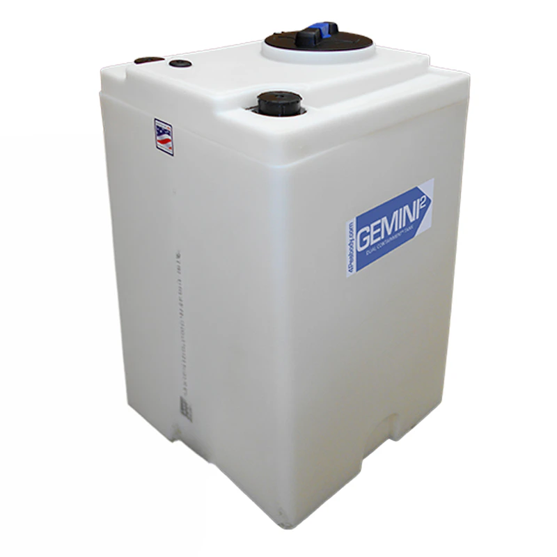 70 Gallon Tan XLPE Square Gemini² Dual Containment® Tank (1.9 Specific Gravity) with 8 Twist Lid & Smooth Bottom - 24 L x 24 W x 41-1/16" Hgt.