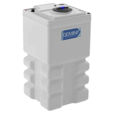 95 Gallon Tan XLPE Square Gemini² Dual Containment® Tank (1.9 Specific Gravity) with 8" Twist Lid & Ribbed Bottom - 26" L x 26" W x 51-3/8" Hgt.