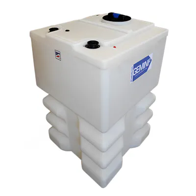 120 Gallon Tan XLPE Square Gemini² Dual Containment® Tank (1.5 Specific Gravity) with 8" Twist Lid & Ribbed Bottom - 32" L x 32" W x 49-11/16" Hgt.