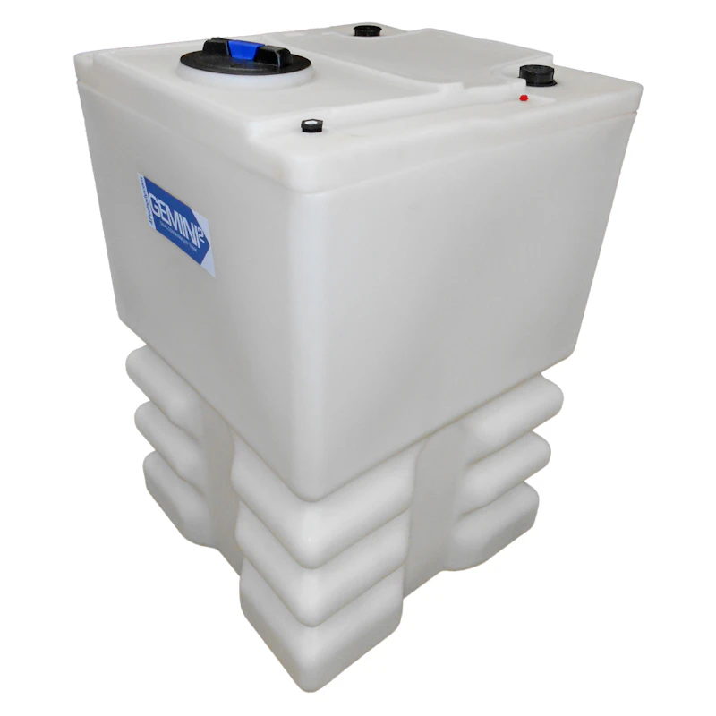 175 Gallon Tan XLPE Square Gemini² Dual Containment® Tank (1.5 Specific Gravity) with 8" Twist Lid & Ribbed Bottom - 35" L x 35" W x 56-3/8" Hgt.