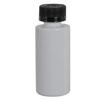 2 oz. White PET Cylindrical Bottle with 20/400 Black Ribbed Polypropylene Child-Resistant Cap (CRC) with F217 Liner