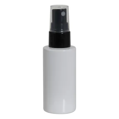2 oz. White PET Cylindrical Bottle with 20/410 Black Smooth Finger Sprayer