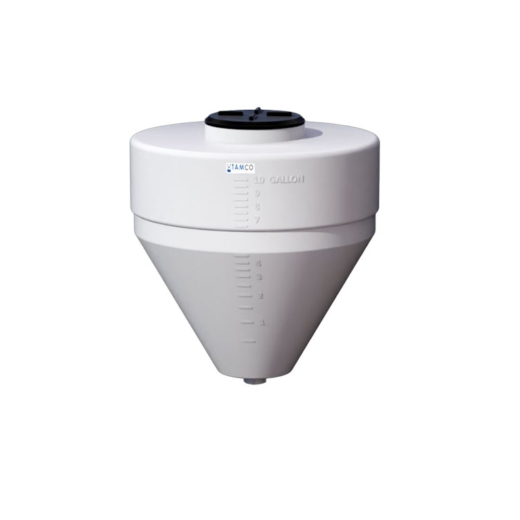 10 Gallon Tamco® Cone Bottom Tank with 608 Cone Angle & 1-1/2" FPT Boss Fitting (Full Drain) - 18" Dia. x 19" Hgt. (Stand sold separately)