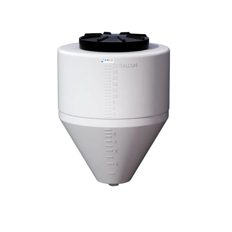 15 Gallon Tamco® Cone Bottom Tank with 608 Cone Angle & 1-1/2" FPT Boss Fitting (Full Drain) - 18" Dia. x 22" Hgt. (Stand sold separately)