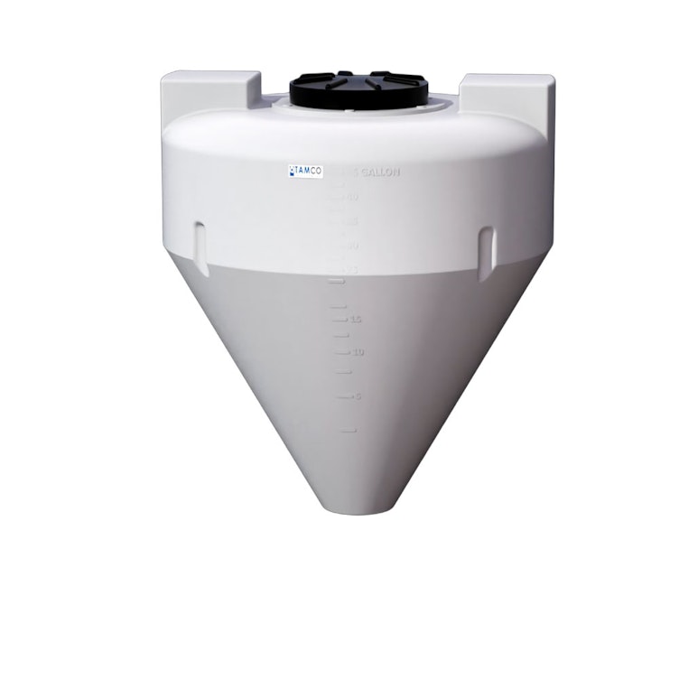 45 Gallon Tamco® Cone Bottom Tank with 60° Cone Angle & Mixer Mounts & 2" FPT Bulkhead Fitting - 30" Dia. x 34" Hgt. (Stand sold separately)