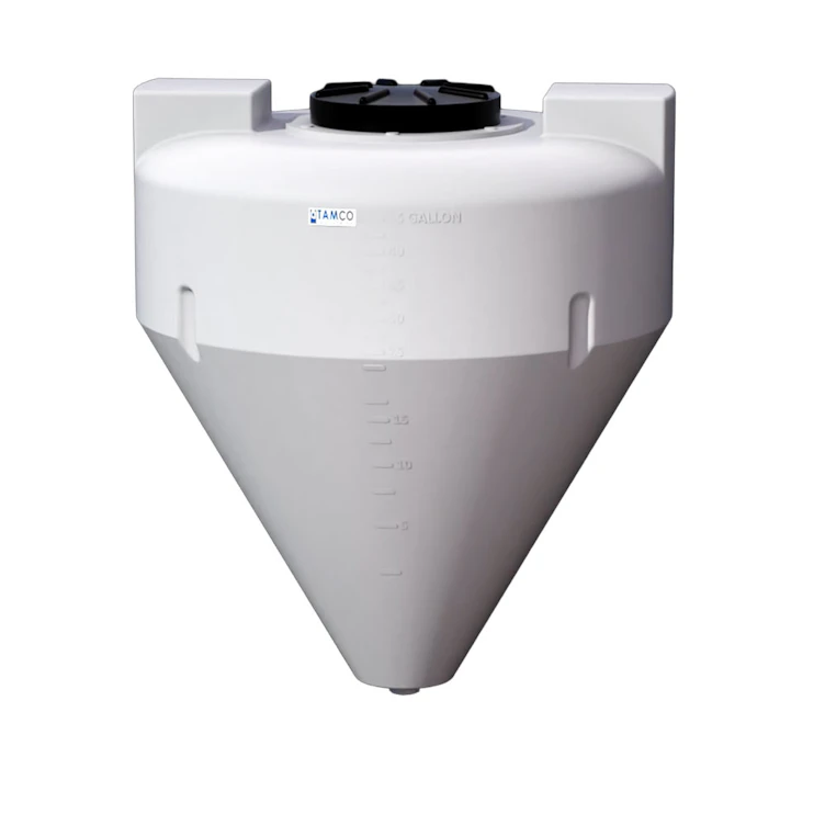 45 Gallon Tamco® Cone Bottom Tank with 60° Cone Angle & Mixer Mounts & 1-1/2" FPT Boss Fitting (Full Drain) - 30" Dia. x 34" Hgt. (Stand sold separately)