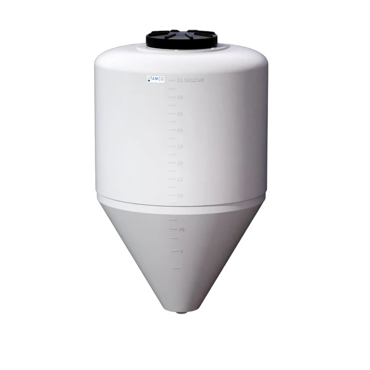 55 Gallon Tamco® Cone Bottom Tank with 60° Cone Angle & 1-1/2" FPT Boss Fitting (Full Drain) - 26" Dia. x 40" Hgt. (Stand sold separately)