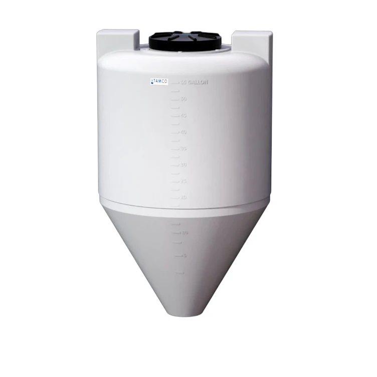 55 Gallon Tamco® Cone Bottom Tank with 60° Cone Angle & Mixer Mounts & 2" FPT Bulkhead Fitting - 26" Dia. x 42" Hgt. (Stand sold separately)