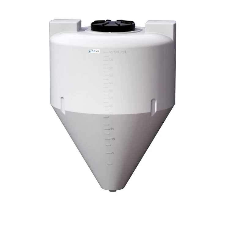 65 Gallon Tamco® Cone Bottom Tank with 60° Cone Angle & Mixer Mounts & 1-1/2" FPT Boss Fitting (Full Drain) - 30" Dia. x 41" Hgt. (Stand sold separately)