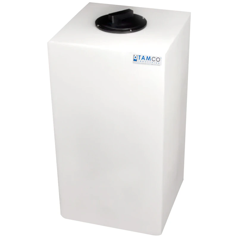 20 Gallon Natural LLDPE Square Utility Tamco® Tank with 8" Gasketed Lid & 2-1/2-Gallon Graduations - 14" L x 14" W x 27" Hgt.