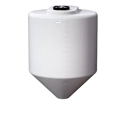 350 Gallon Tamco® Cone Bottom Tank with 45° Cone Angle & 2" FPT Boss Fitting (Full Drain) - 48" Dia. x 63-3/4" Hgt. (Stand sold separately)