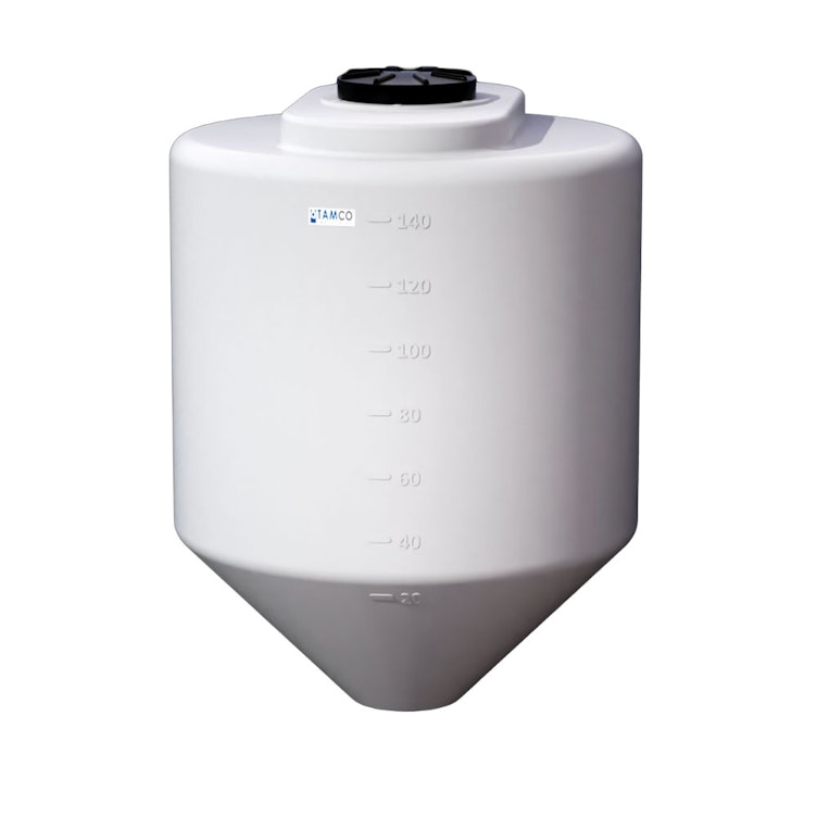 140 Gallon Cone Bottom Tamco® Tank with 45° Cone Angle & 2" FPT Bulkhead Fitting - 36" Dia. x 47" Hgt. (Stand sold separately)
