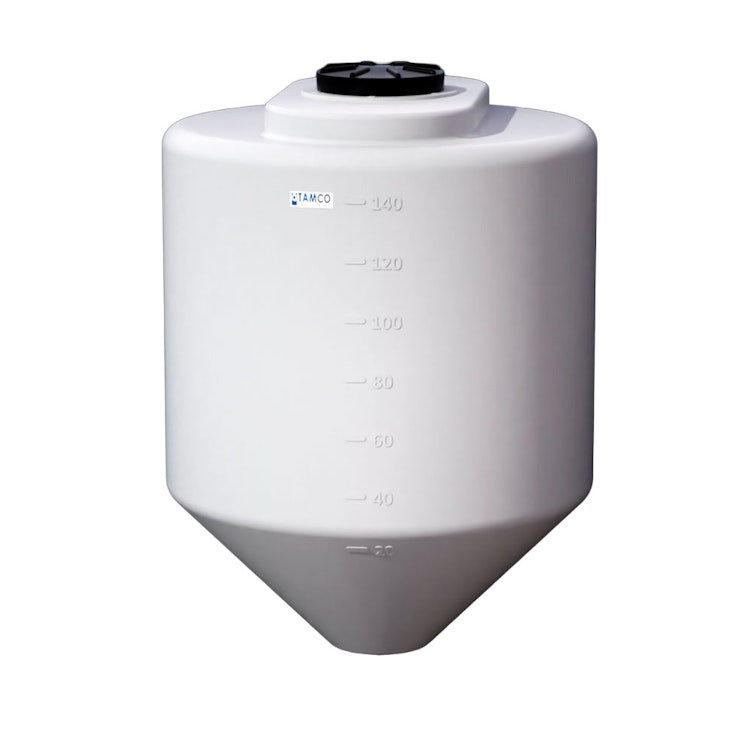 140 Gallon Cone Bottom Tamco® Tank with 45° Cone Angle & 2" FPT Boss Fitting (Full Drain) - 36" Dia. x 47" Hgt. (Stand sold separately)