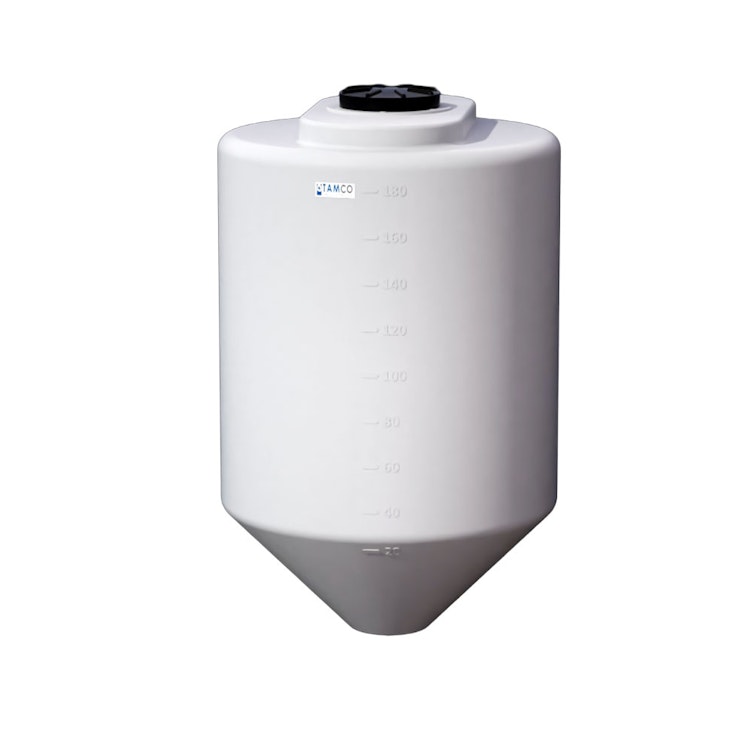 180 Gallon Cone Bottom Tamco® Tank with 45° Cone Angle & 2" FPT Boss Fitting (Full Drain) - 36" Dia. x 56" Hgt. (Stand sold separately)