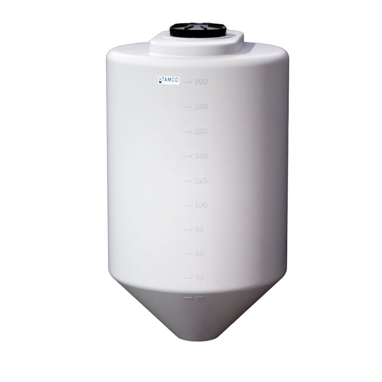 200 Gallon Cone Bottom Tamco® Tank with 45° Cone Angle & 2" FPT Bulkhead Fitting - 36" Dia. x 61" Hgt. (Stand sold separately)