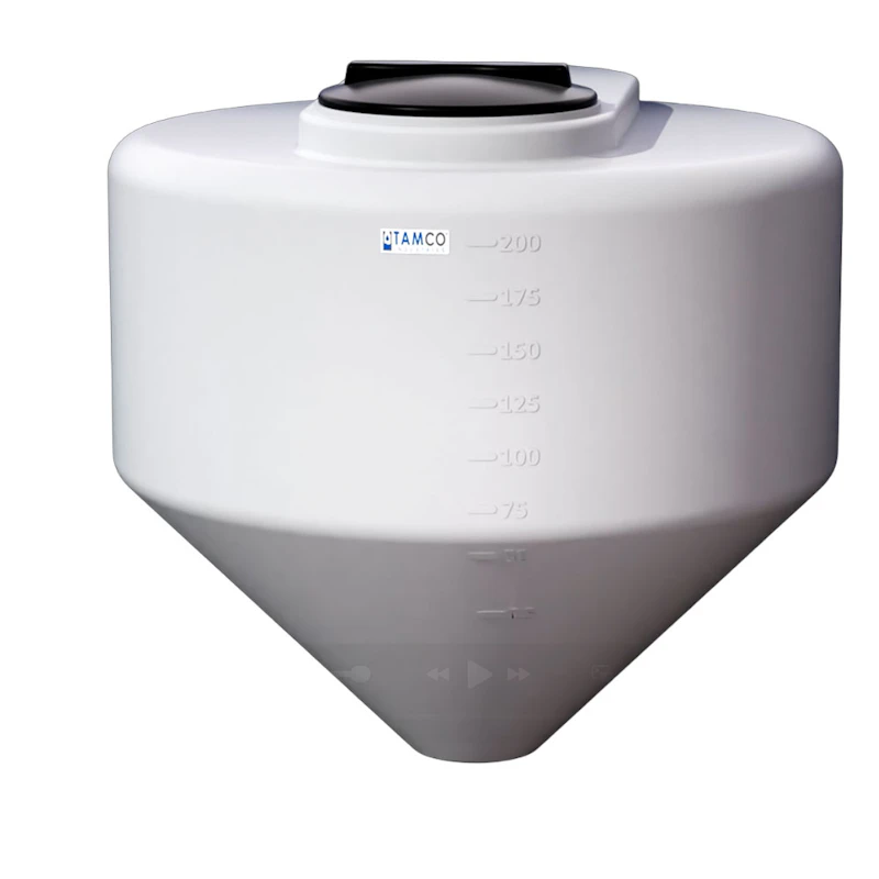 200 Gallon Tamco® Cone Bottom Tank with 45° Cone Angle & 2" FPT Boss Fitting (Full Drain) - 48" Dia. x 50-3/4" Hgt. (Stand sold separately)