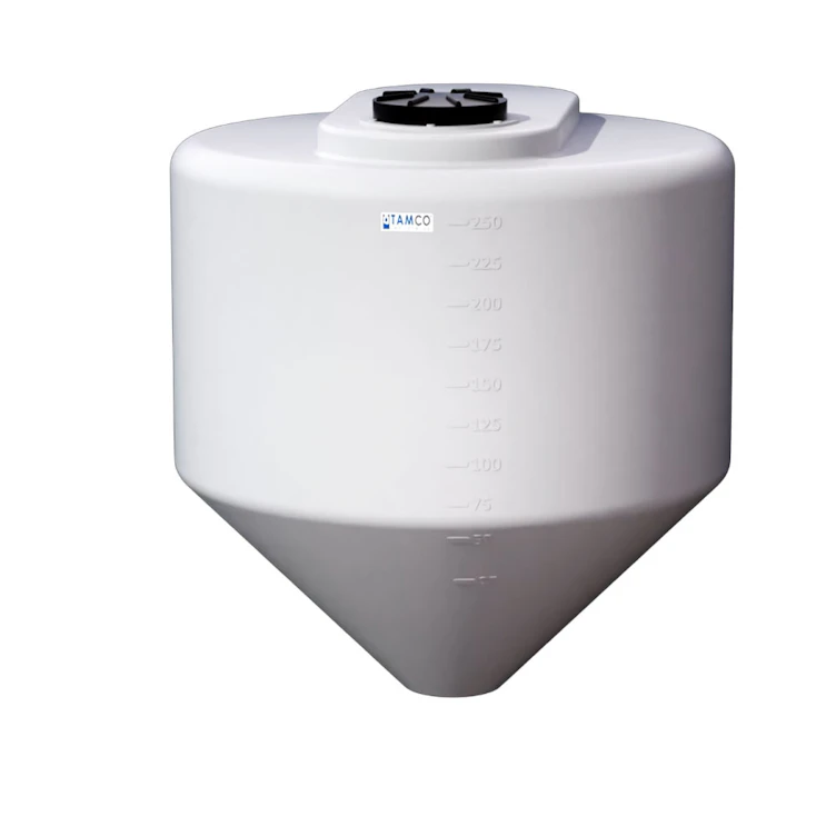 250 Gallon Tamco® Cone Bottom Tank with 45° Cone Angle & 2" FPT Bulkhead Fitting - 48" Dia. x 50-3/4" Hgt. (Stand sold separately)