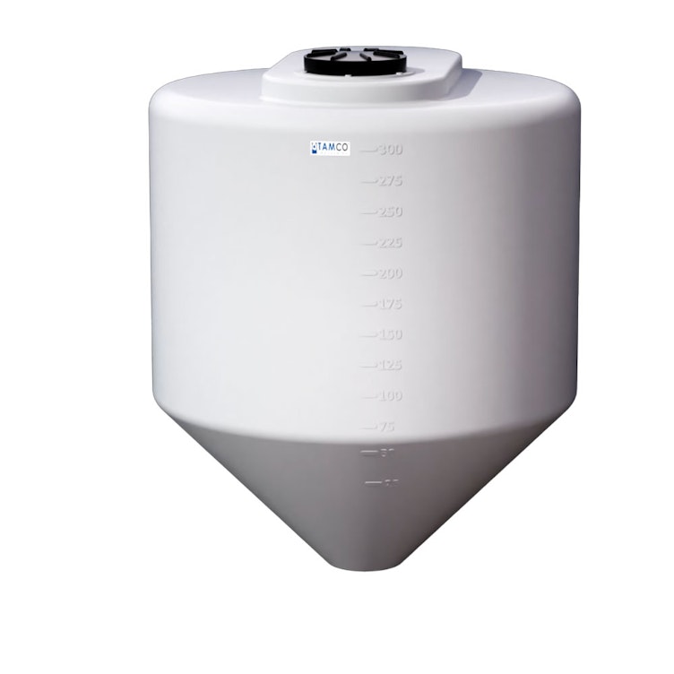 300 Gallon Tamco® Cone Bottom Tank with 45° Cone Angle & 2" FPT Boss Fitting (Full Drain) - 48" Dia. x 57-1/4" Hgt. (Stand sold separately)