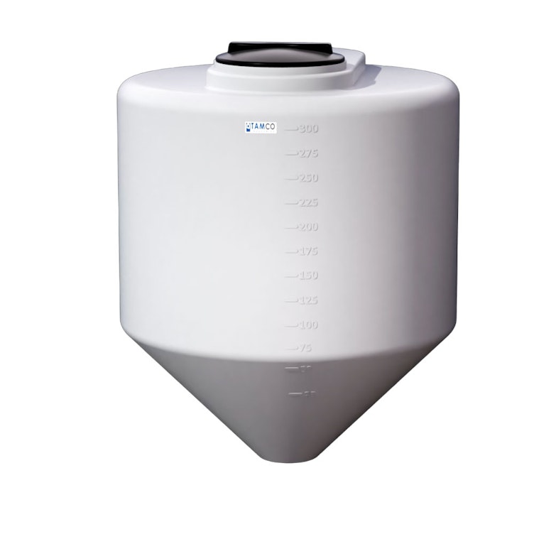 300 Gallon Tamco® Cone Bottom Tank with 45° Cone Angle & 2" FPT Bulkhead Fitting - 48" Dia. x 57-1/4" Hgt. (Stand sold separately)