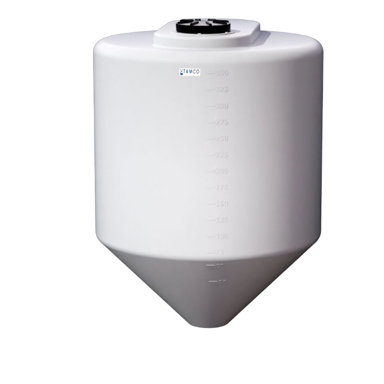 350 Gallon Tamco® Cone Bottom Tank with 45° Cone Angle & 2" FPT Bulkhead Fitting - 48" Dia. x 63-3/4" Hgt. (Stand sold separately)