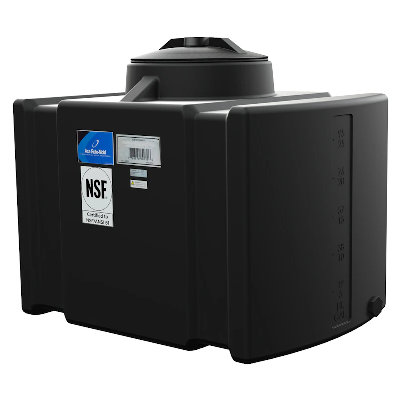 26 Gallon Black Flat Bottom Tank with 8" Lid & 3/4" Fitting - 25" L x 18" W x 19" Hgt.