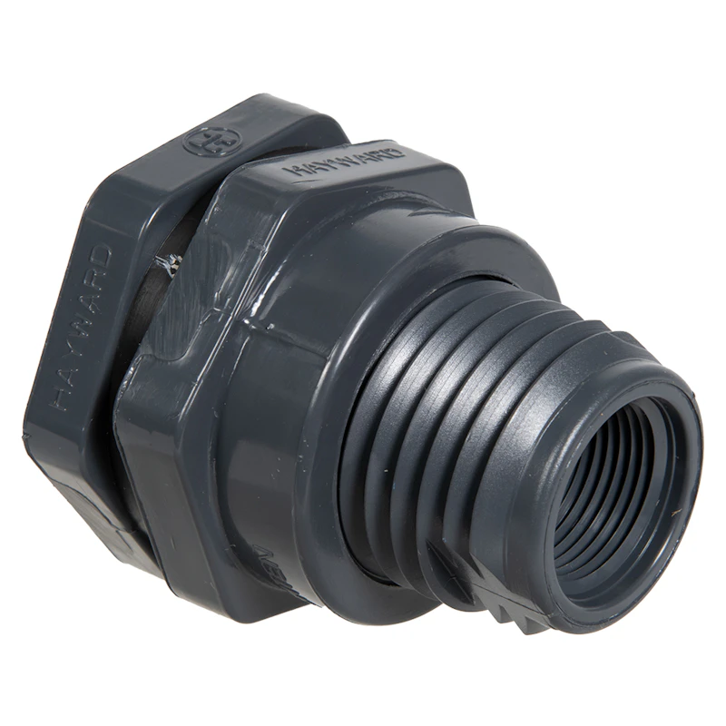 3/4" Installed Thread x Thread Gray PVC Bulkhead Fitting w/FPM Gasket - 1.63" Hole Size