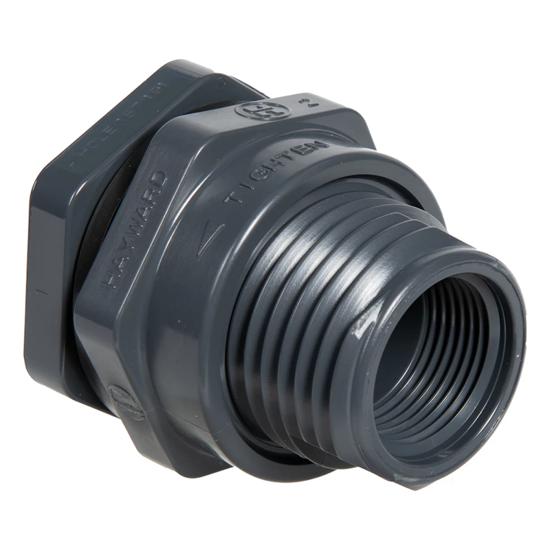 1" Loose Thread x Thread Gray PVC Bulkhead Fitting w/FPM Gasket - 1.88" Hole Size