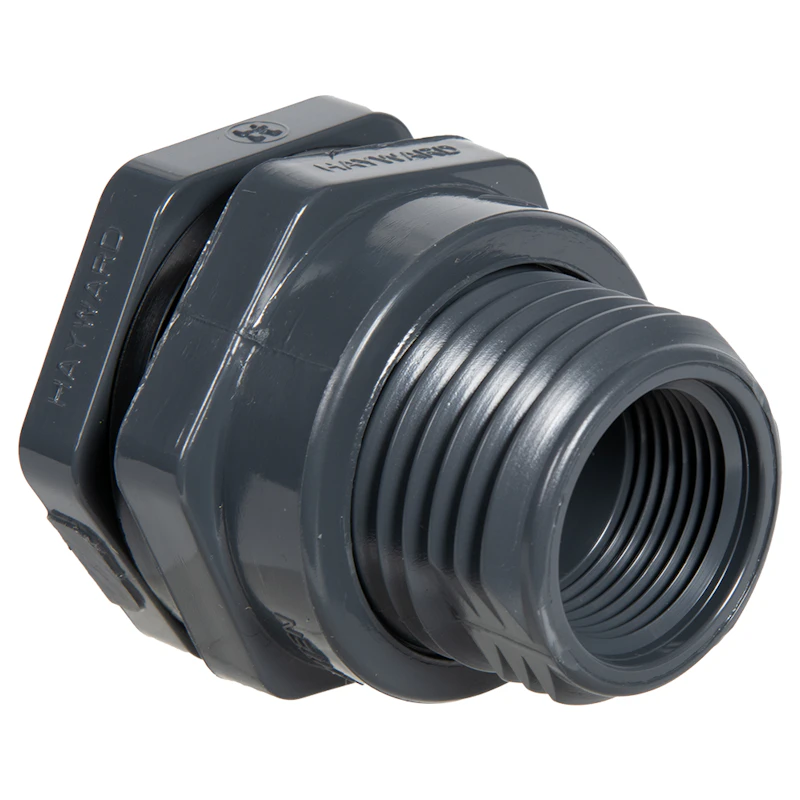 1-1/4" Loose Thread x Thread Gray PVC Bulkhead Fitting w/EPDM Gasket - 2.63" Hole Size