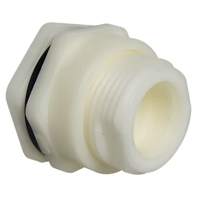 1-1/4" Loose Thread x Thread Natural Polypropylene Bulkhead Fitting w/FPM Gasket - 2.63" Hole Size