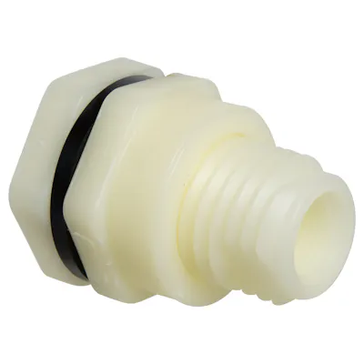3/4" Loose Thread x Thread Natural Polypropylene Bulkhead Fitting w/EPDM Gasket - 1.63" Hole Size