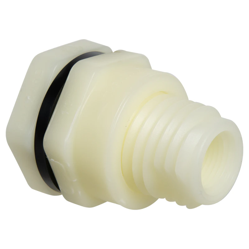 3/4" Installed Thread x Thread Natural Polypropylene Bulkhead Fitting w/EPDM Gasket - 1.63" Hole Size