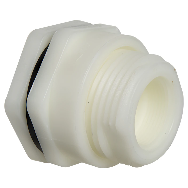 1-1/4" Loose Thread x Thread Natural Polypropylene Bulkhead Fitting w/EPDM Gasket - 2.63" Hole Size