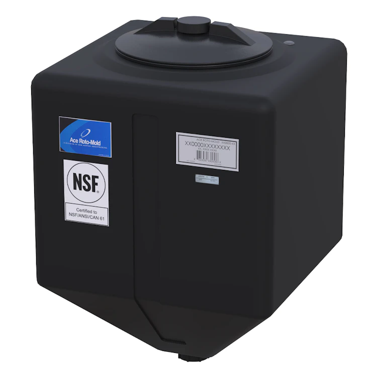 15 Gallon Black LLDPE Square Rinse Tank with 8" Lid & 1-1/4" Spinweld Fitting - 16" L x 16" W x 22" Hgt.